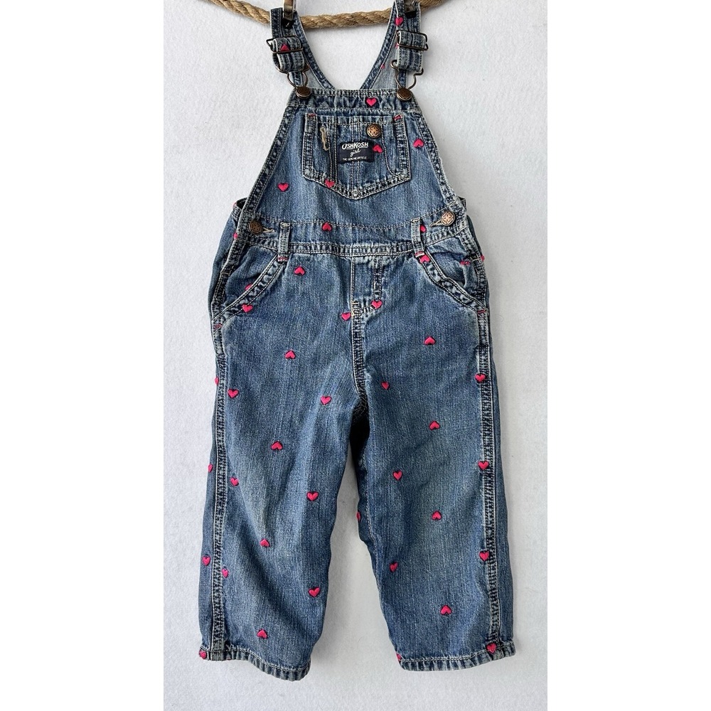 OshKosh B'gosh Overalls Embroidered Heart Denim Girls 24 Months Blue Excellent